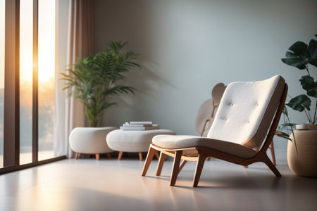 Lounge chair against window Minimalist home interior. ai generative.の素材