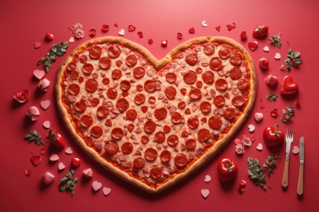 Valentine Day pizza or restaurant concept love. ai generative.の素材