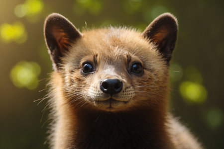 cute beech marten kit portrait in summer. ai generative.の素材