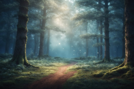 Dreamy Fantasy forest background with copy space. ai generative.の素材