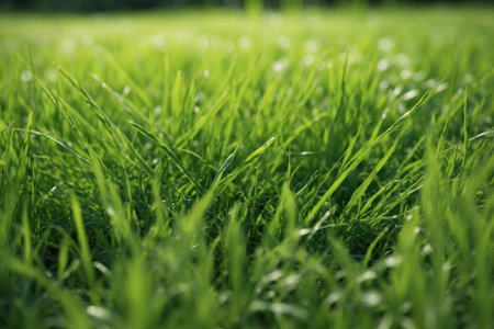 Green lawn with fresh grass outdoors. Nature spring grass background texture. ai generative.の素材