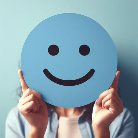 Happy face symbol for good mental health concept solid background. ai generative.の素材