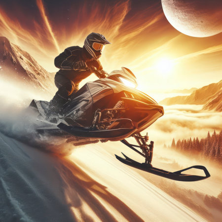 Snowmobile downhill. extreme sports and entertainment. ai generative.の素材