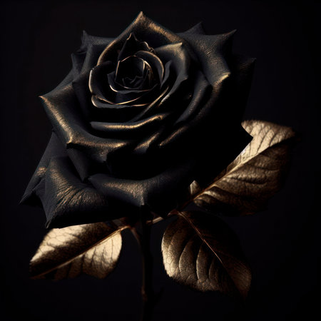 Black and Gold Rose on black background. ai generative.の素材