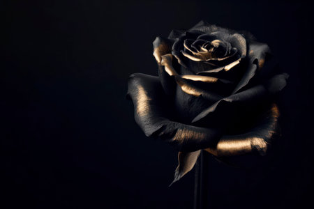 Black and Gold Rose on black background. ai generative.の素材