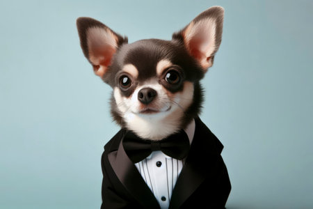 Chihuahua wearing tuxedo color background. ai generative.の素材