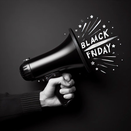 big sale concept. black loudspeaker with the description black friday. ai generative.の素材