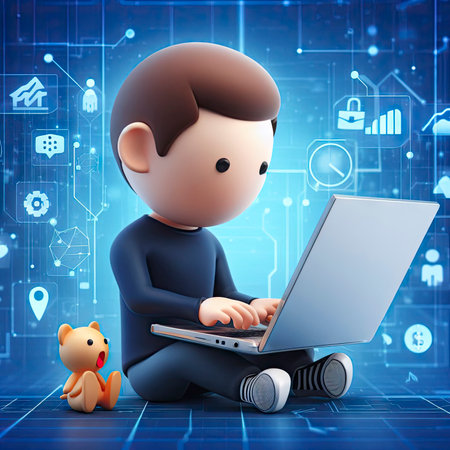 man working on laptop 3d character. ai generative.の素材