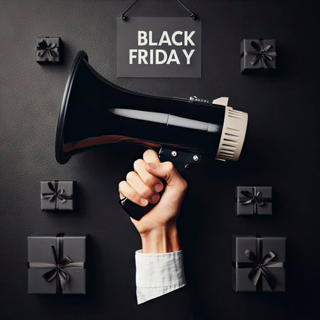 big sale concept. black loudspeaker with the description black friday. ai generative.の素材