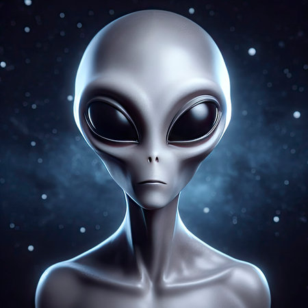 alien against the background of the starry sky. ai generative.の素材