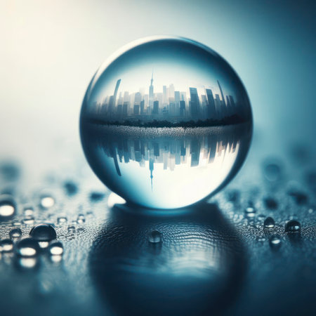 drop of water on city background. ai generative.の素材