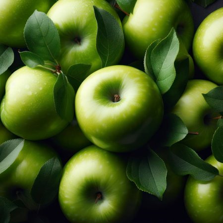 Fresh green Granny Smith apples fruit background image. ai generative.の素材