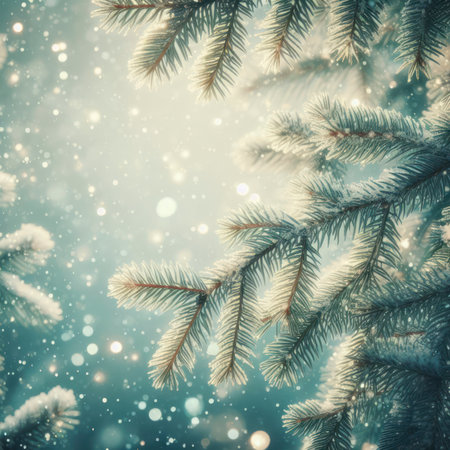 Winter background with pine branches and falling snowflakes. ai generative.の素材