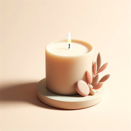 A scented candle mockup on pastel cream background. ai generative.の素材