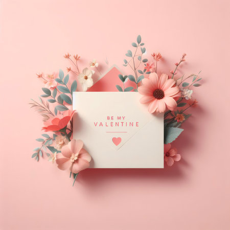 Be my valentine letter with flowers on pastel background. ai generative.の素材