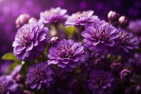 a close up of a bunch of purple flowers on a purple background. ai generative.の素材