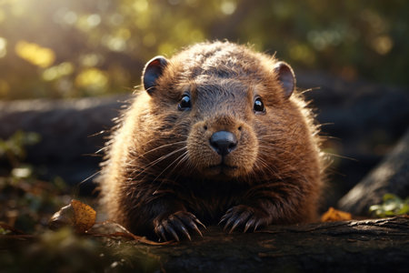 baby little beaver portrait face animal. ai generative.の素材