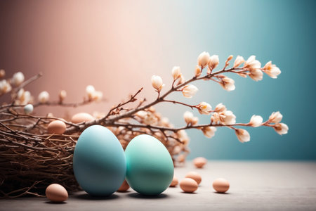 easter background egg branch minimalist style. ai generative.の素材
