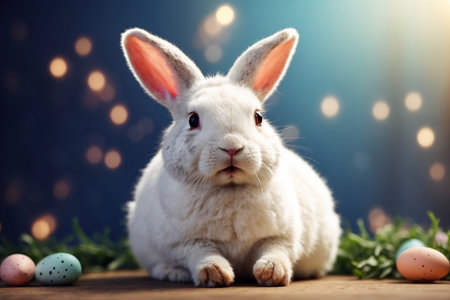 cute animal pet rabbit or bunny white color smiling and laughing isolated with copy space for easter. ai generative.の素材