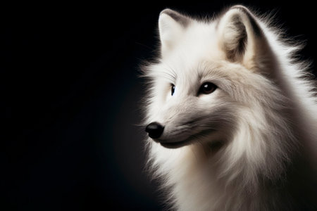portrait of a polar fox isolated with black background with copy space. ai generative.の素材