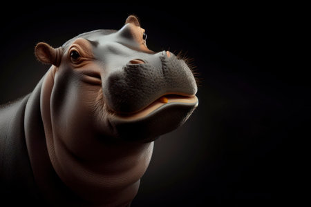 portrait of a happy smiling hippopotamus on black background with copy space. ai generative.の素材