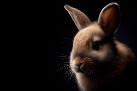 portrait of a sad bunny rabbit isolated on black background with copy space. ai generative.の素材