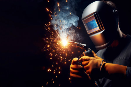 Portrait of a welder on a black background. ai generative.の素材