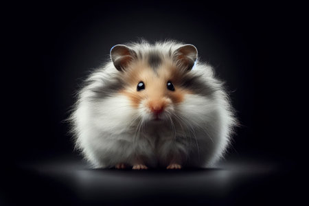 Fluffy cheeked hamster close up on black background. ai generative.の素材