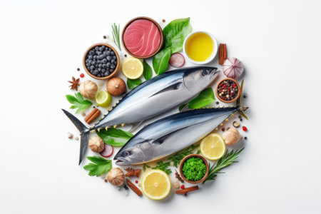 Fresh tuna fish isolated on white background. ai generative.の素材