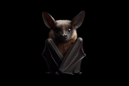 portrait of a full body bat isolated on black background with copy space. ai generative.の素材