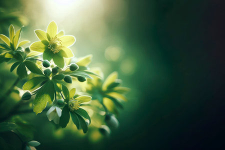 spring green flower on blurred background wallpaper. ai generative.の素材