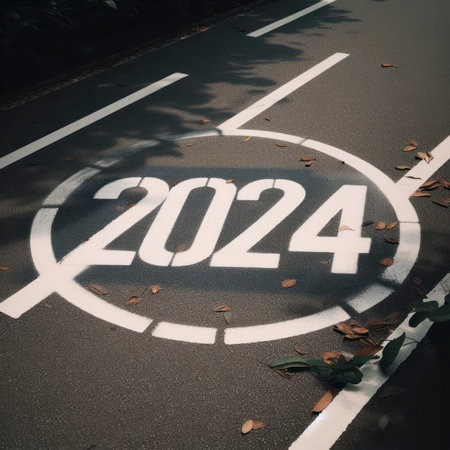 number 2024 on road photo background. ai generative.の素材