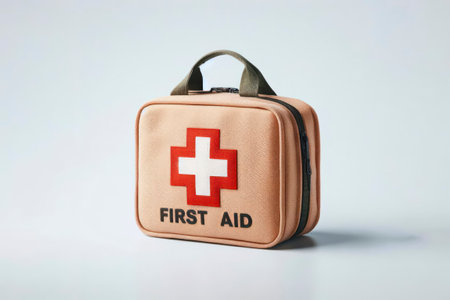 Photo of a first aid kit bag on solid white background. ai generative.の素材