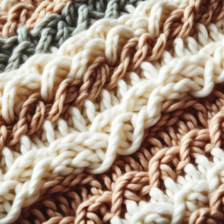 knitted pattern texture white, cream and brown colors, filling the frame. Idea for a sweater or a scarf. ai generative.の素材