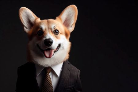 corgi dog in suit black background. ai generative.の素材