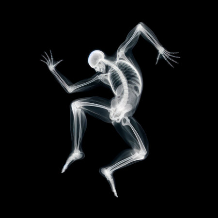 X ray of dancing man on solid black background. ai generative.の素材