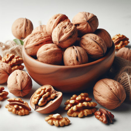 Close up walnuts isolated on white background. ai generative.の素材