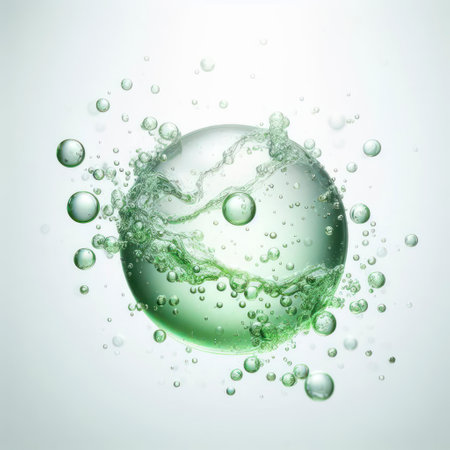 transparent green water bubbles against a white background graphic element. ai generative.の素材