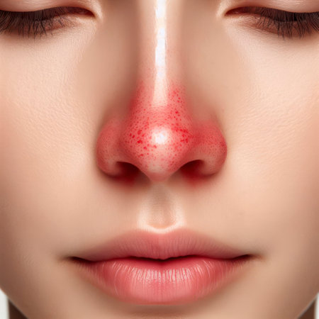 sinus in a close up of a womans face on white background. ai generative.の素材