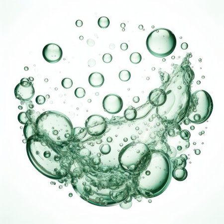 transparent green water bubbles against a white background graphic element. ai generative.の素材