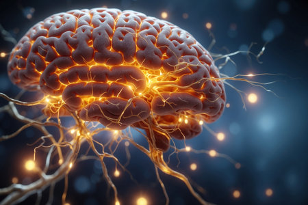 close up of human brain showing neurons firing and neural extensions. ai generative.の素材