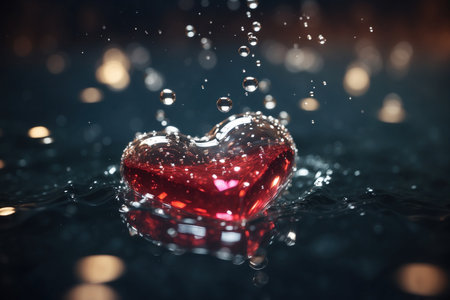 a heart shaped object floating in water with bubbles on it. ai generative.の素材