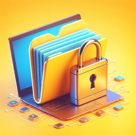 File folder and padlock illustration, privacy concept on yellow background 3d style. ai generative.の素材