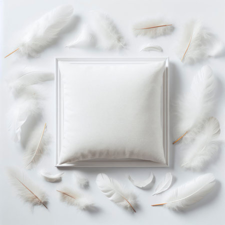 white feathers background with mockup pillow. ai generative.の素材