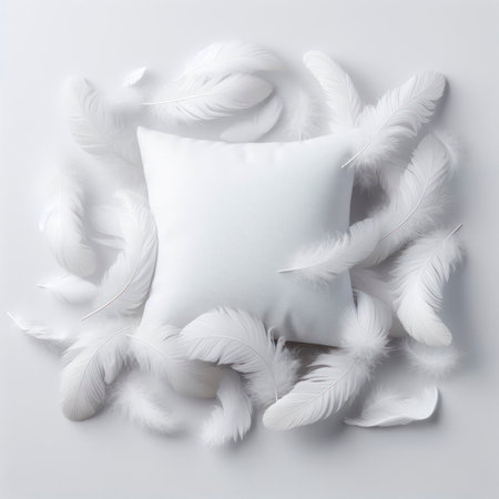 white feathers background with mockup pillow. ai generative.の素材
