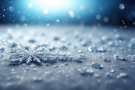 Icy winter background with snowflakes and copy space. ai generative.の素材