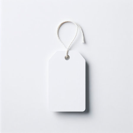 Blank white empty price tag, white note or gift card mock up solid white background. ai generative.の素材