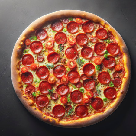 Pepperoni pizza on black clean background. ai generative.の素材