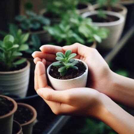 hands holding potted plant. ai generative.の素材