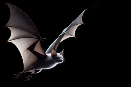 a Flying bat isolated on black background. ai generative.の素材